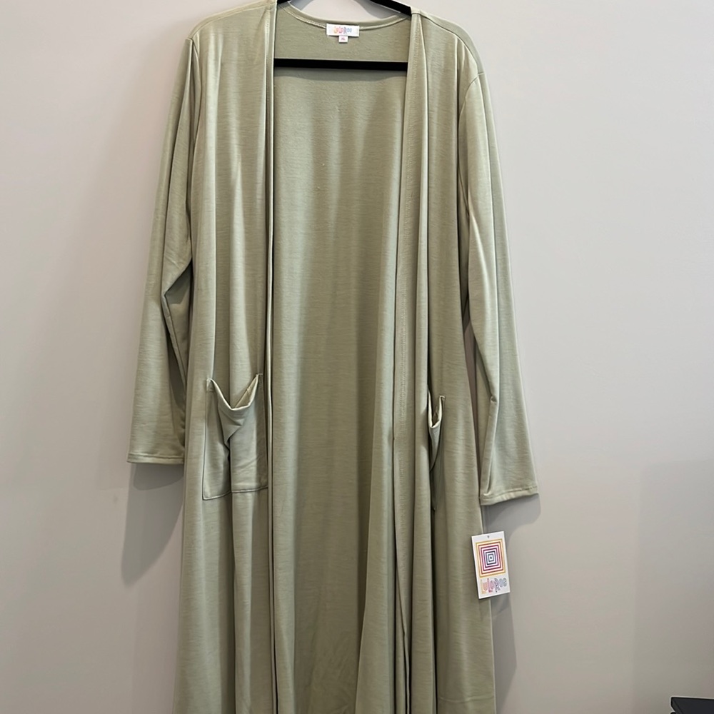 Lularoe Sarah duster cardigan lightweight sweatshirt knit creamy light green XL